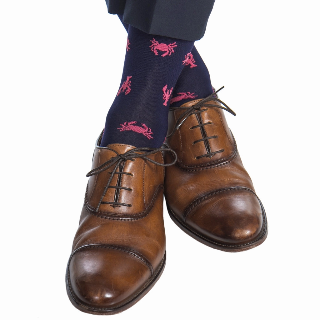 Classic Navy With Coral Lobster And Crab Cotton Sock Linked Toe OTC