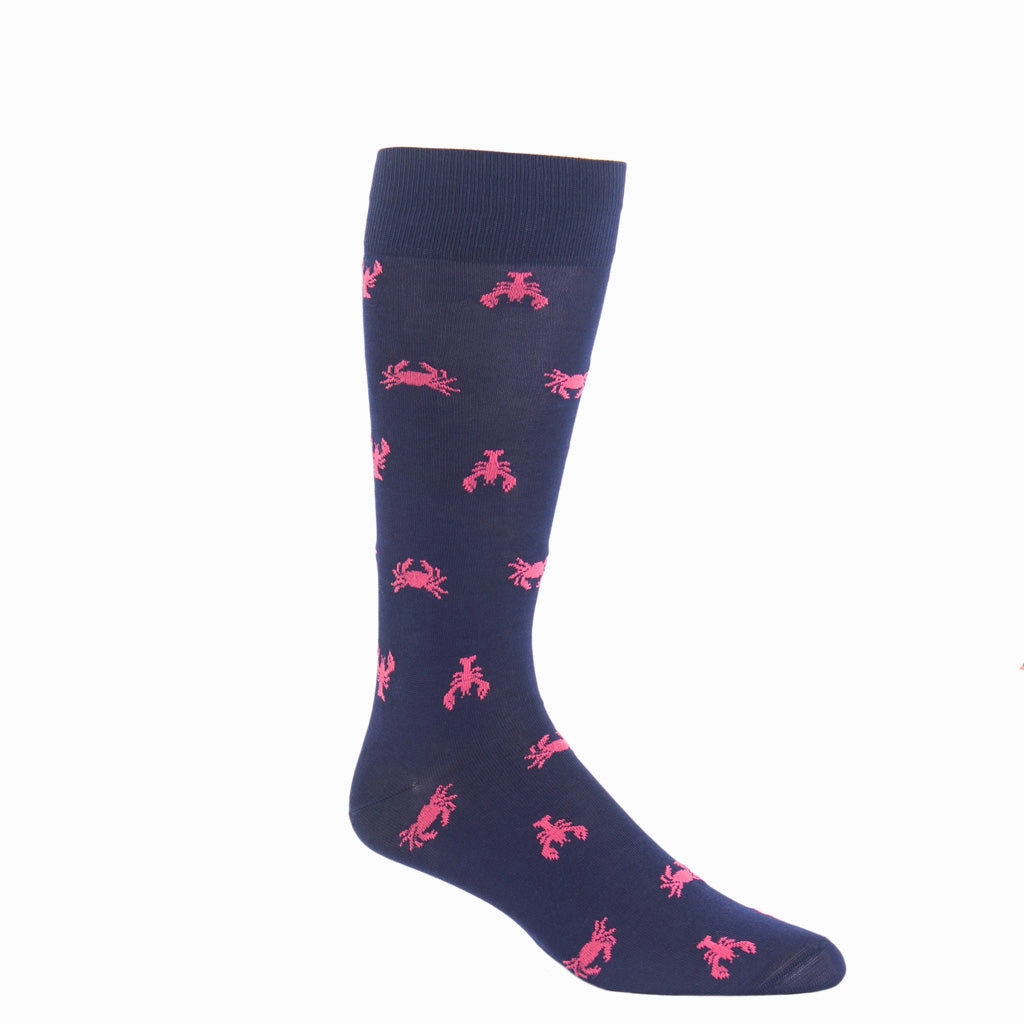 Classic Navy With Coral Lobster And Crab Cotton Sock Linked Toe OTC