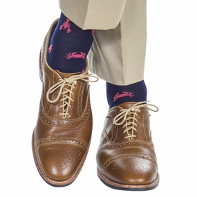 Classic Navy With Coral Lobster And Crab Cotton Sock Linked Toe OTC
