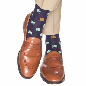 Classic Navy with Green and Gold Shamrock Cotton Sock Linked Toe OTC