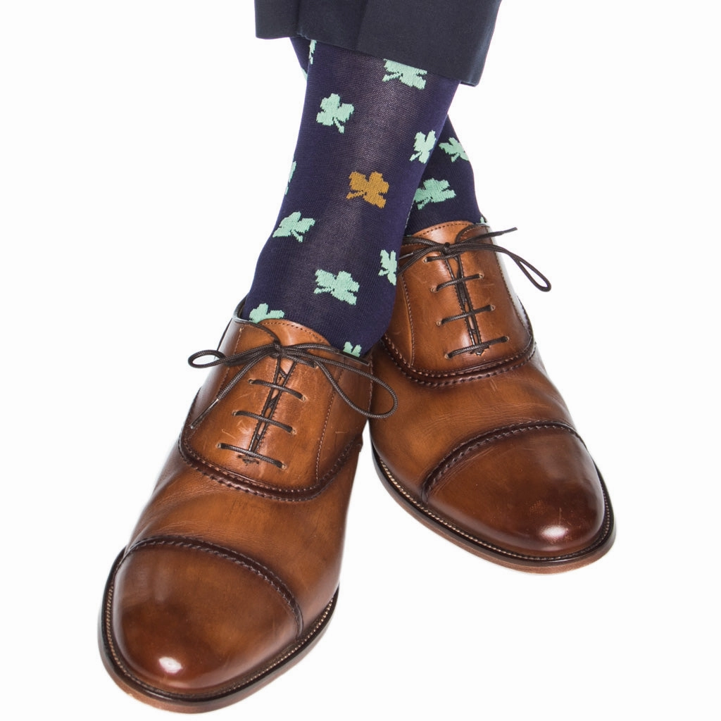 Classic Navy with Green and Gold Shamrock Cotton Sock Linked Toe OTC