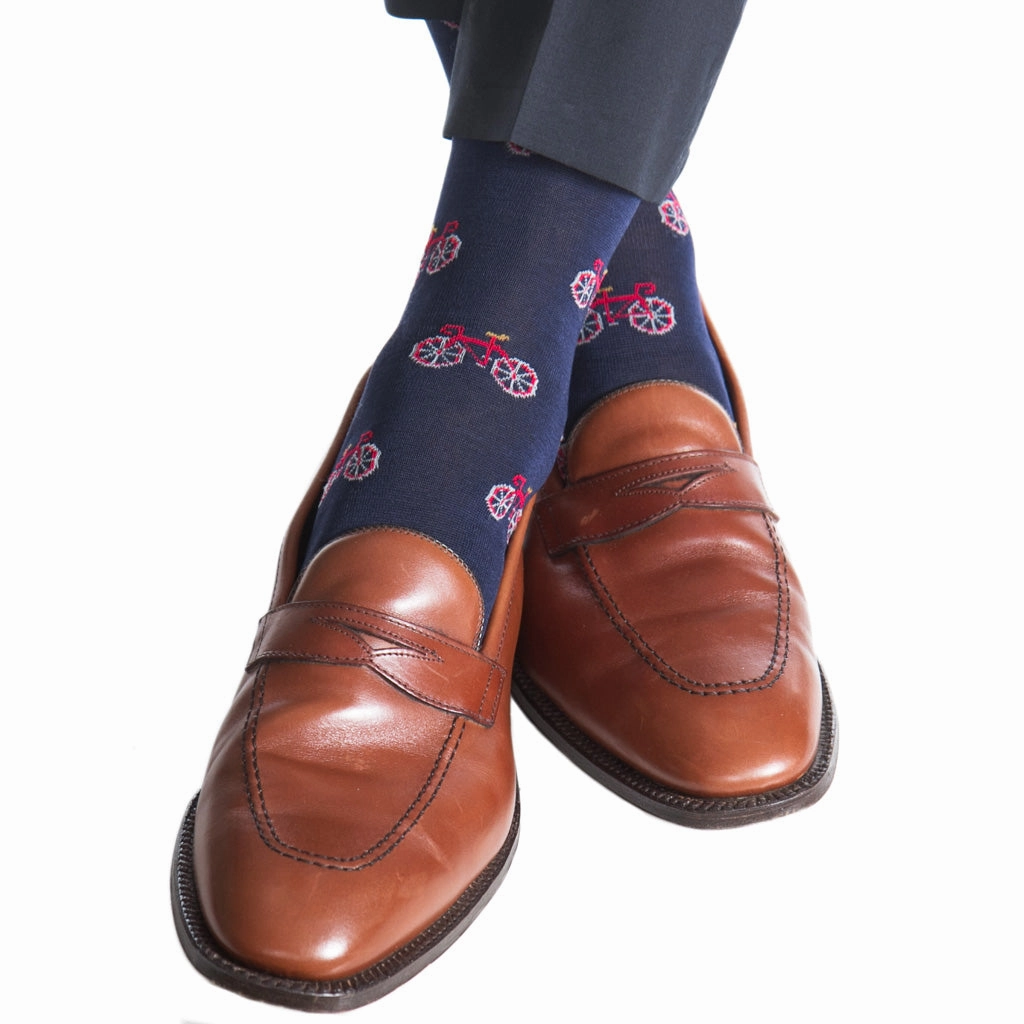 Classic Navy with Red, Sky Blue and Gold Bike Cotton Sock Linked Toe OTC