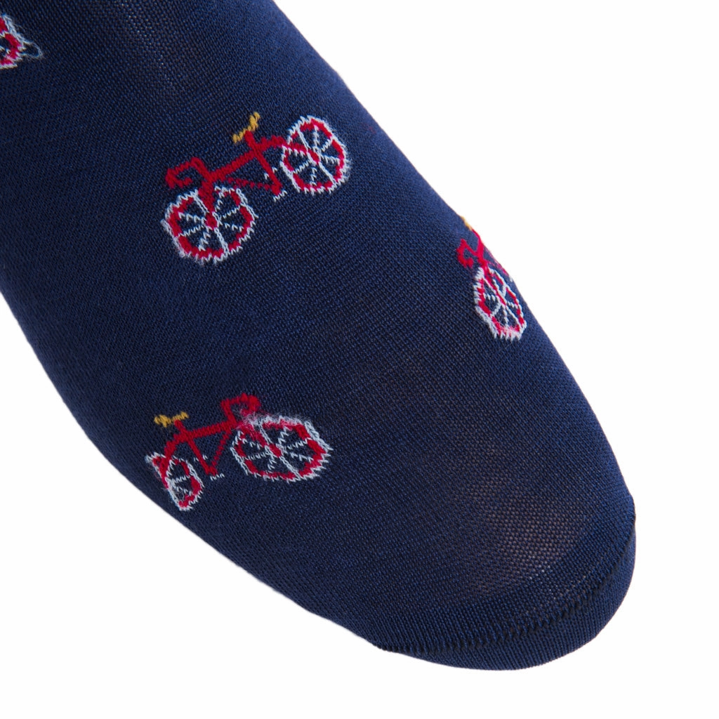 Classic Navy with Red, Sky Blue and Gold Bike Cotton Sock Linked Toe OTC
