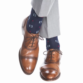 Classic Navy with Sky Blue Squares and Red Dot Cotton Sock Linked Toe OTC