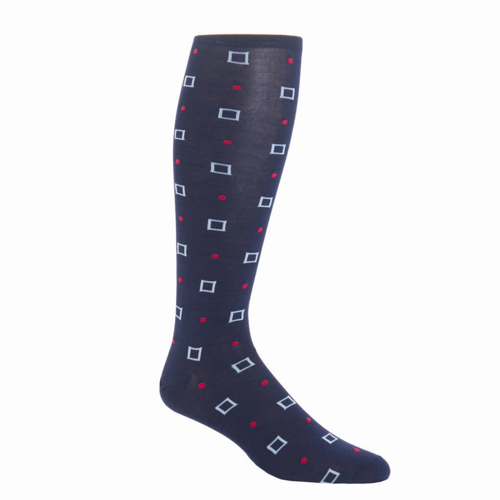 Classic Navy with Sky Blue Squares and Red Dot Cotton Sock Linked Toe OTC