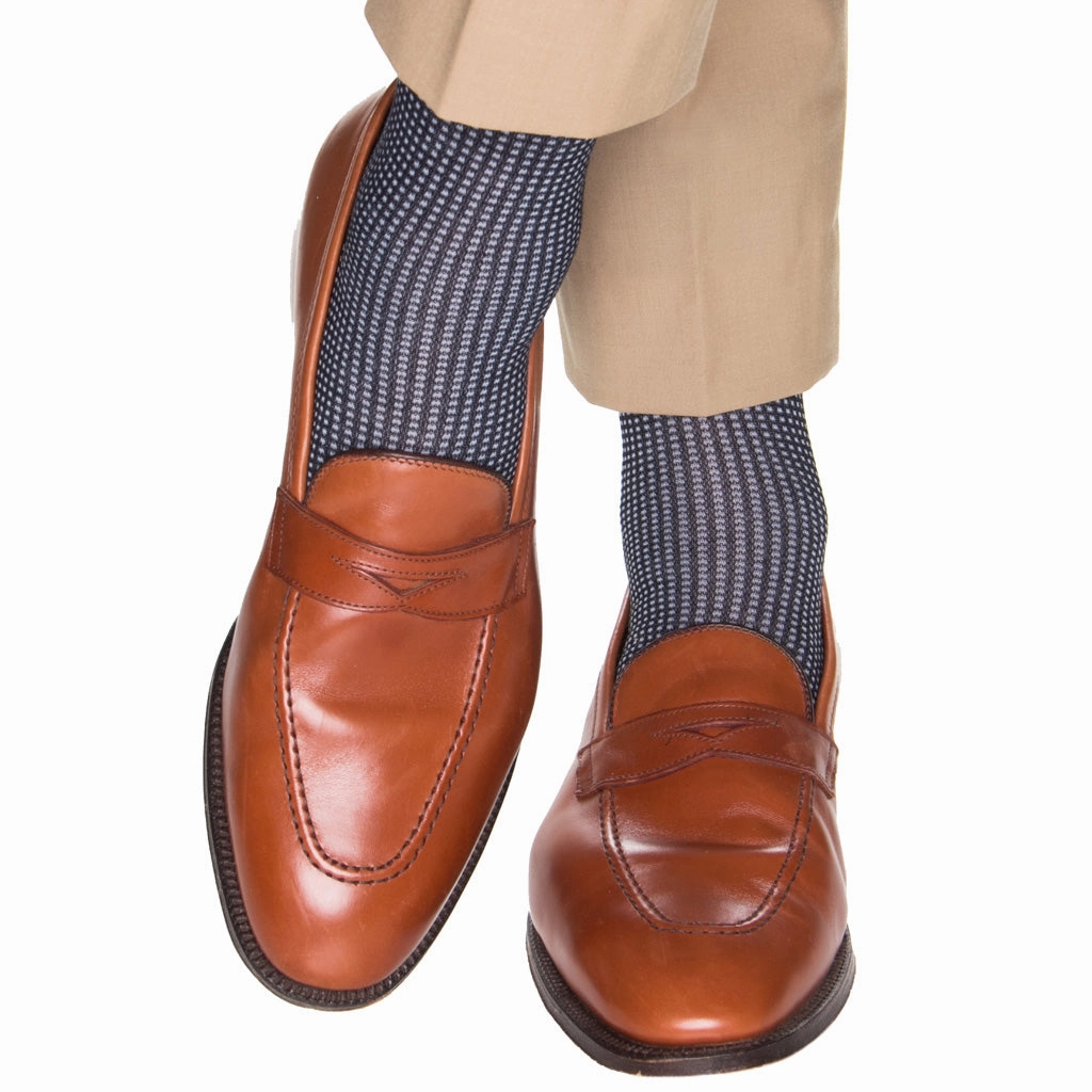 Classic Navy with Sky Grenadine Cotton Sock Linked Toe Mid-Calf