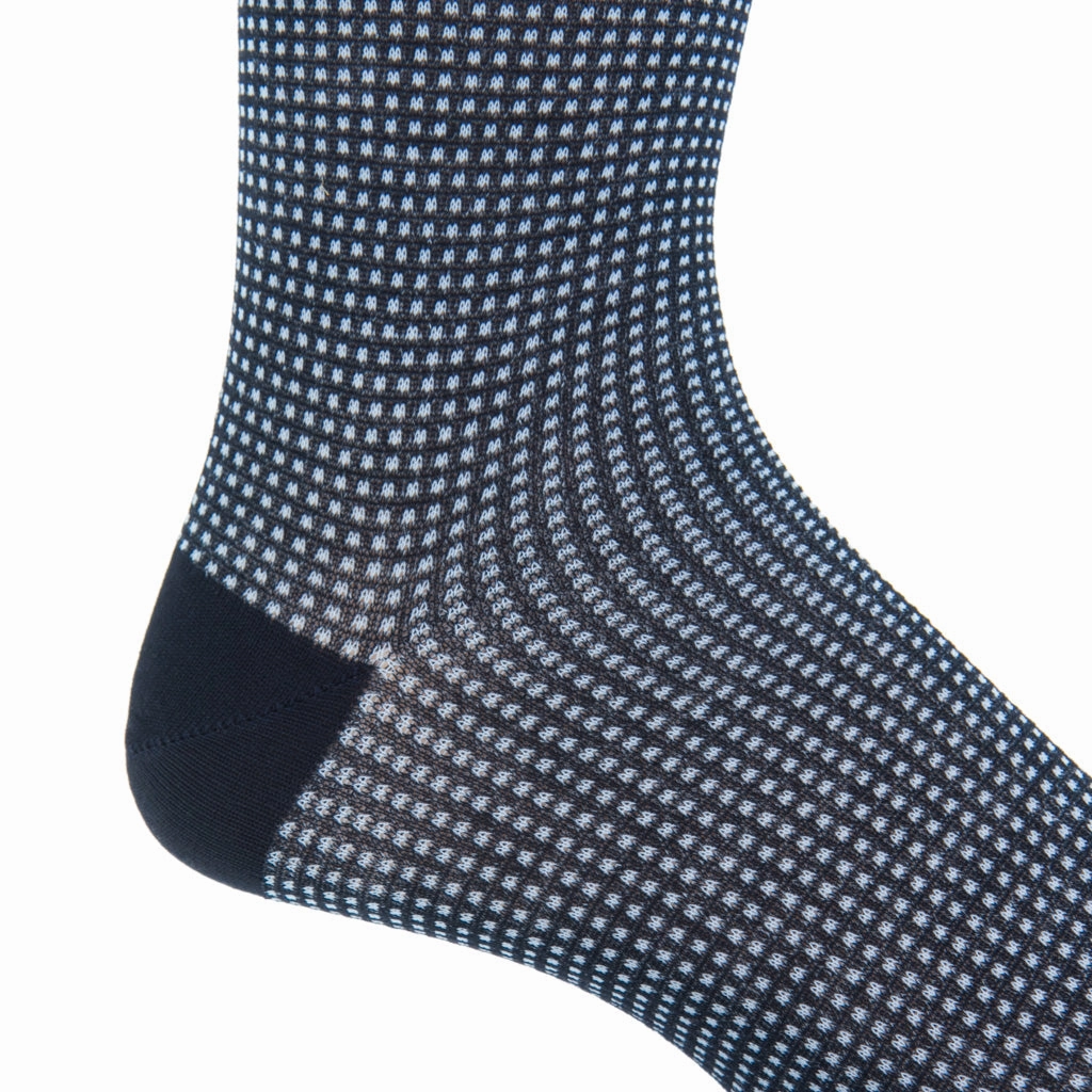 Classic Navy with Sky Grenadine Cotton Sock Linked Toe Mid-Calf