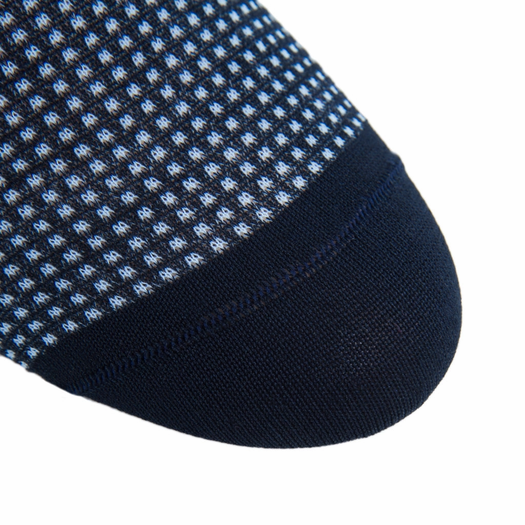 Classic Navy with Sky Grenadine Cotton Sock Linked Toe Mid-Calf