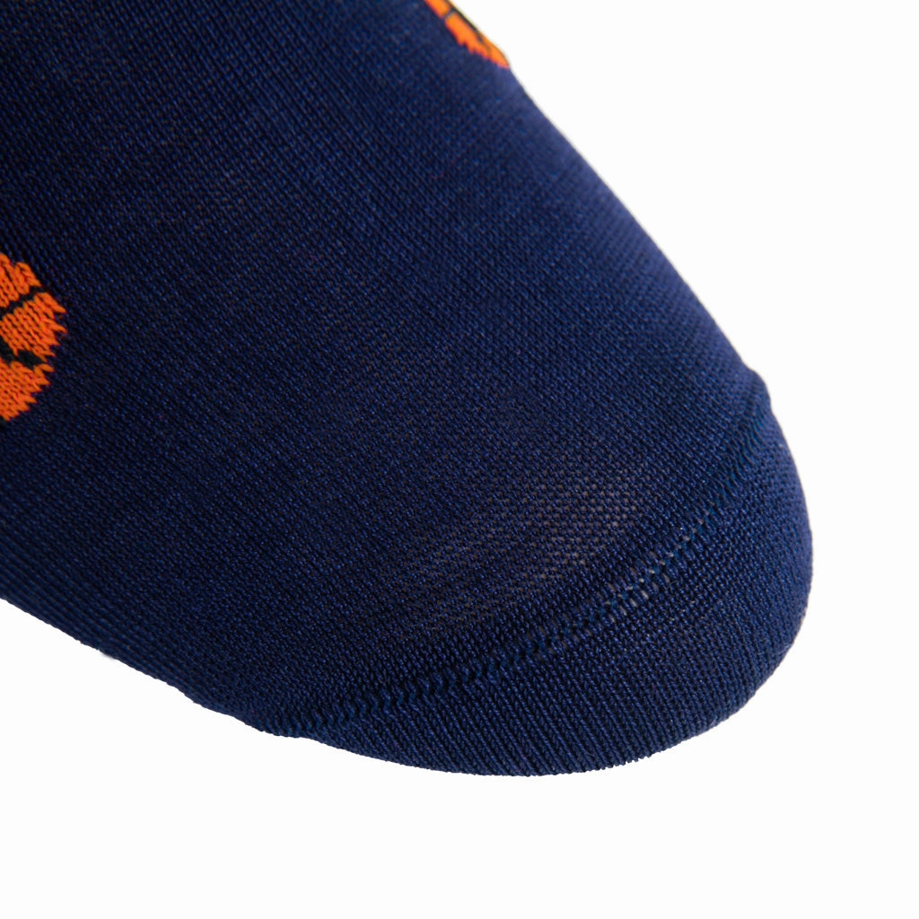 Classic Navy with Tigerlily Orange Basketball Cotton Sock Linked Toe OTC