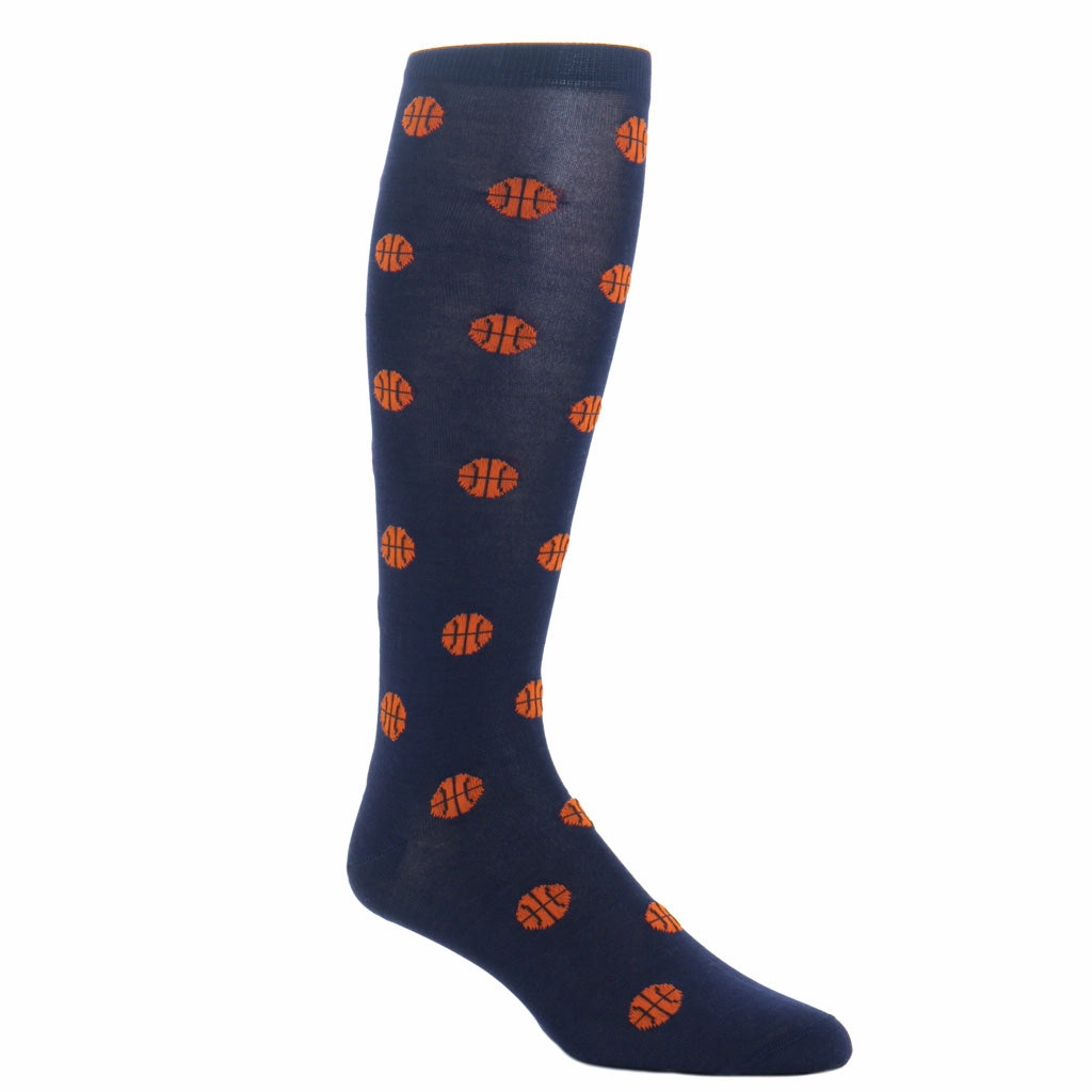 Classic Navy with Tigerlily Orange Basketball Cotton Sock Linked Toe OTC
