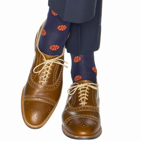 Classic Navy with Tigerlily Orange Basketball Cotton Sock Linked Toe OTC