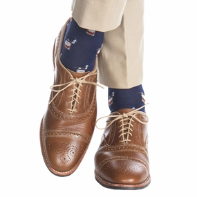 Classic Navy with Whiskey Brown, Ash, and Red Bourbon with Cigar Cotton Sock Linked Toe OTC