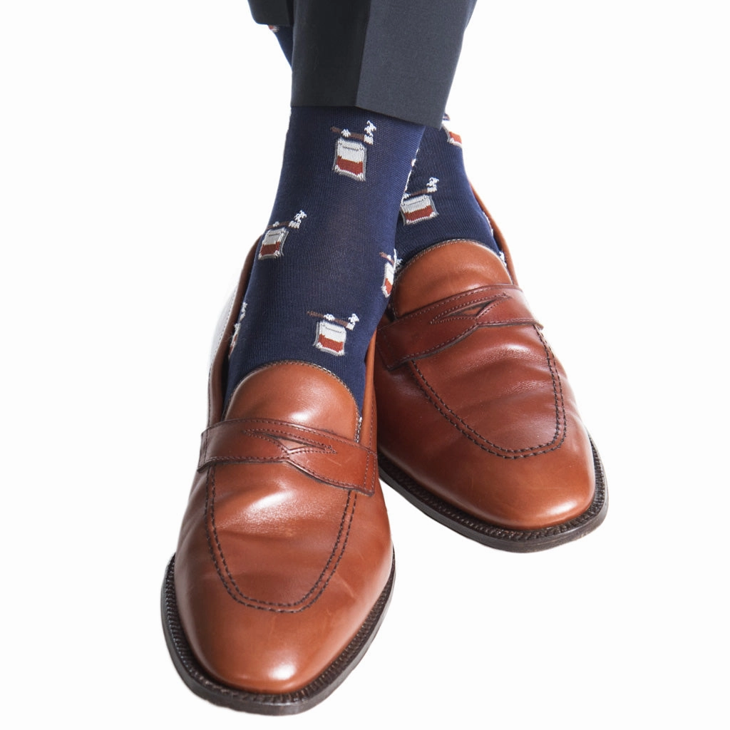 Classic Navy with Whiskey Brown, Ash, and Red Bourbon with Cigar Cotton Sock Linked Toe OTC