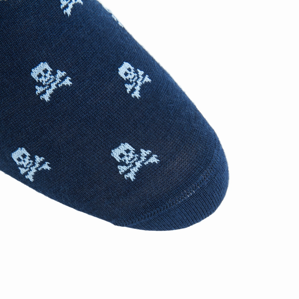 Classic Navy with White Skull and Crossbone Cotton Sock Linked Toe OTC