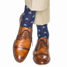 Classic Navy with White Skull and Crossbone Cotton Sock Linked Toe OTC