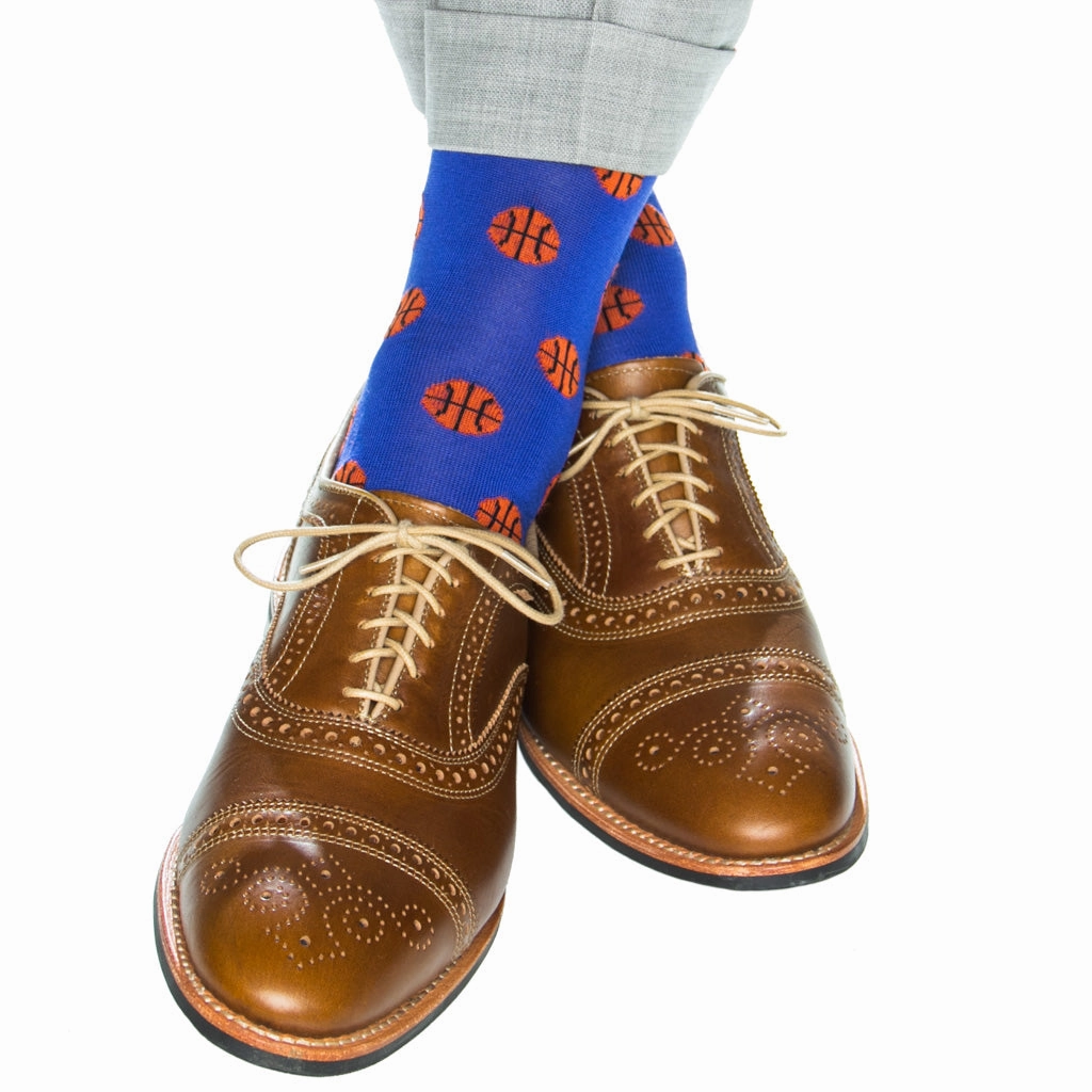 Clematis Blue with Tigerlily Orange Basketball Cotton Sock Linked Toe OTC