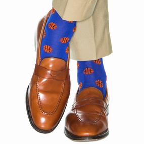 Clematis Blue with Tigerlily Orange Basketball Cotton Sock Linked Toe OTC
