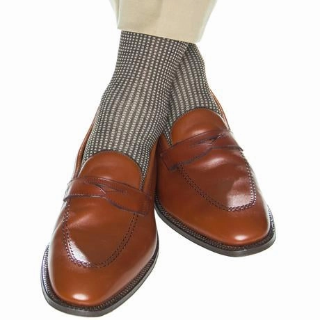Coffee Brown with Taupe Grenadine Fine Merino Wool Sock Linked Toe OTC