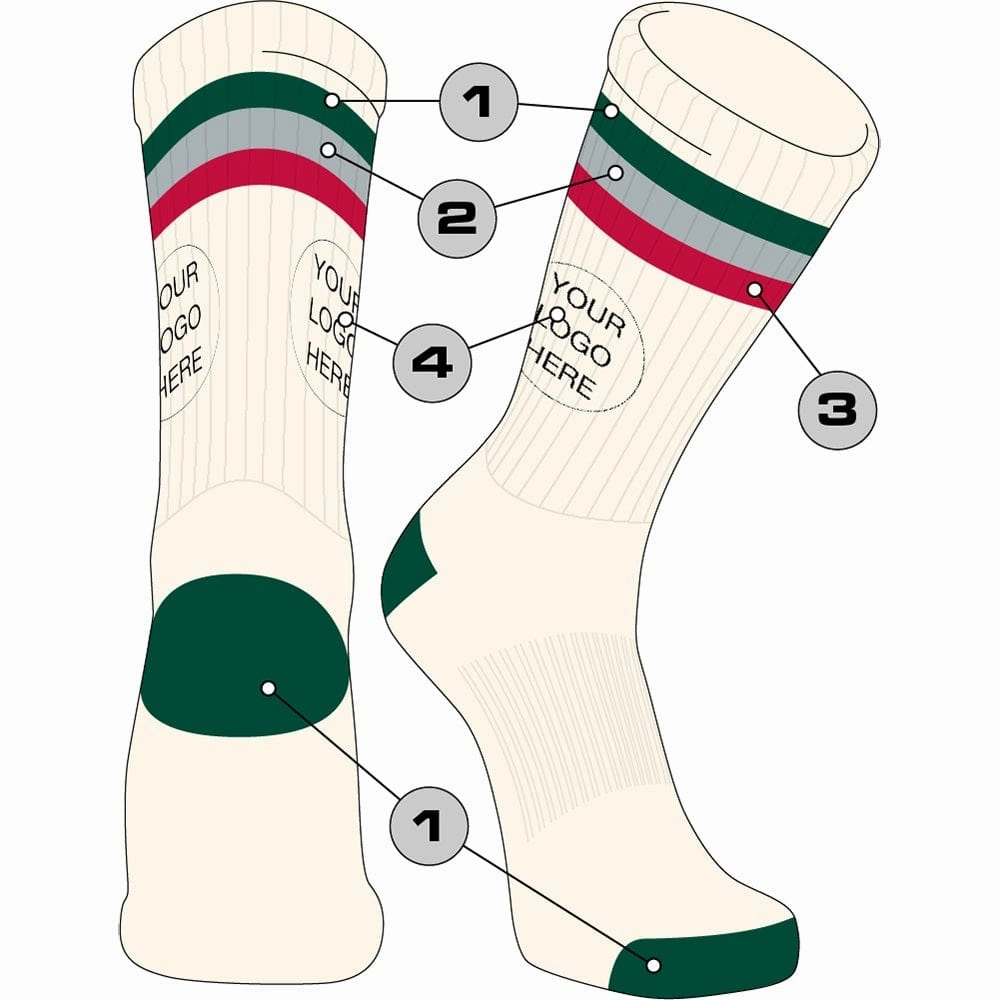 Custom Crew Socks Vintage Triple Bold Stripe