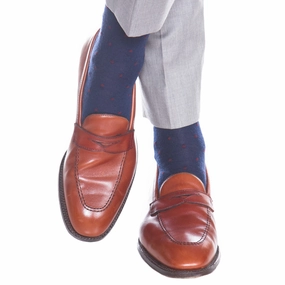 Dress Navy with Burgundy Dot Fine Merino Wool Sock Linked Toe OTC