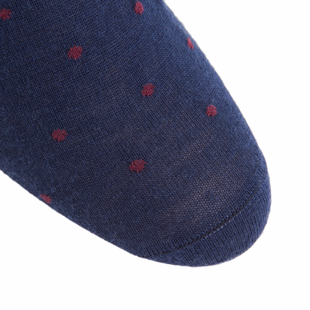 Dress Navy with Burgundy Dot Fine Merino Wool Sock Linked Toe OTC