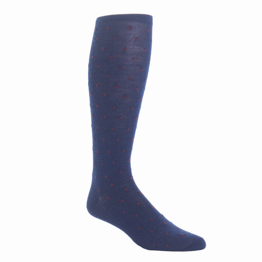 Dress Navy with Burgundy Dot Fine Merino Wool Sock Linked Toe OTC