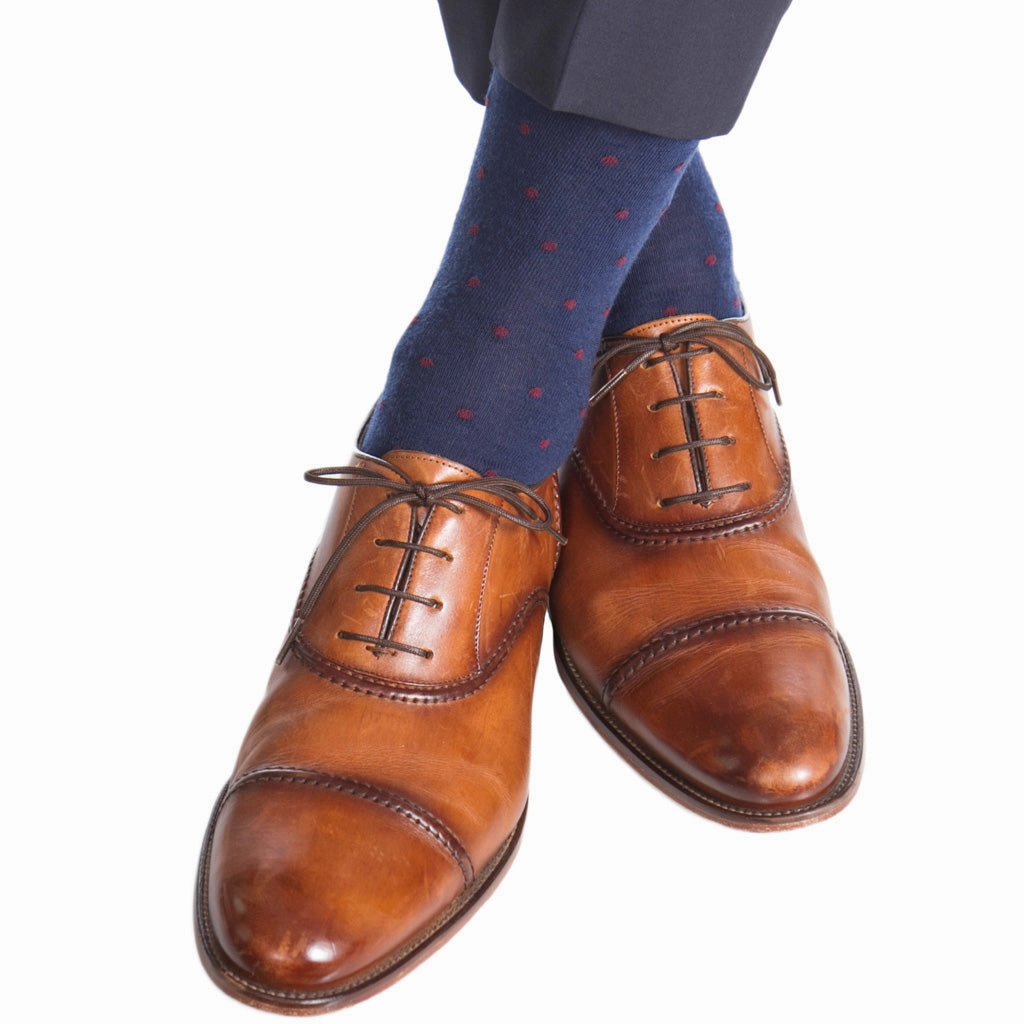 Dress Navy with Burgundy Dot Fine Merino Wool Sock Linked Toe OTC