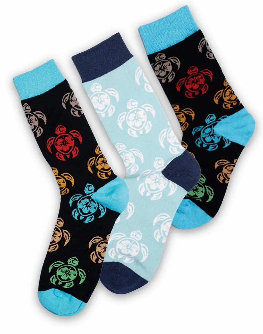 Family Tribal Turtle Tropical Matching Crew Socks | 3-Pair Bundle