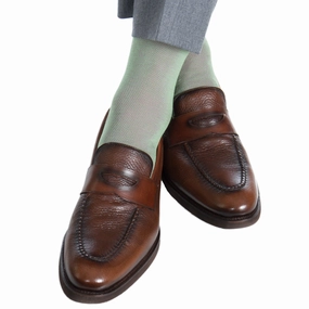 Green with Rose Nailhead Cotton Sock Linked Toe Mid-Calf