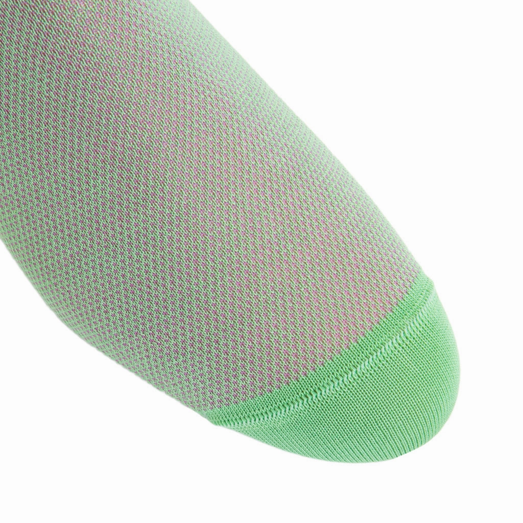Green with Rose Nailhead Cotton Sock Linked Toe Mid-Calf