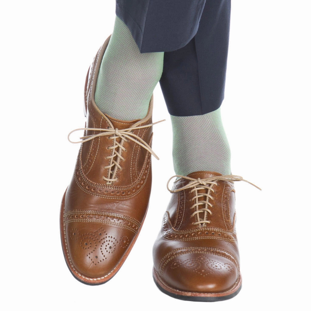 Green with Rose Nailhead Cotton Sock Linked Toe Mid-Calf