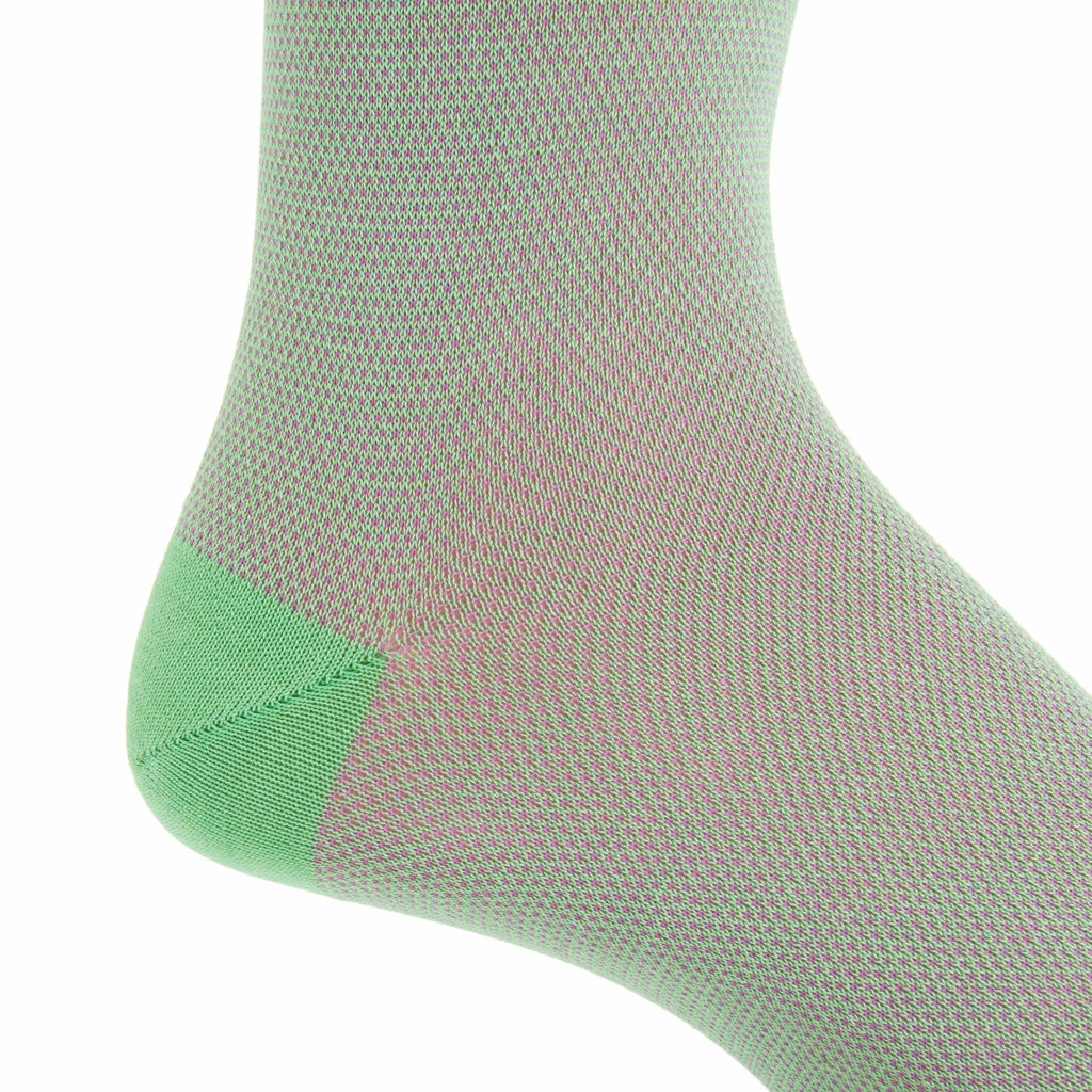 Green with Rose Nailhead Cotton Sock Linked Toe Mid-Calf
