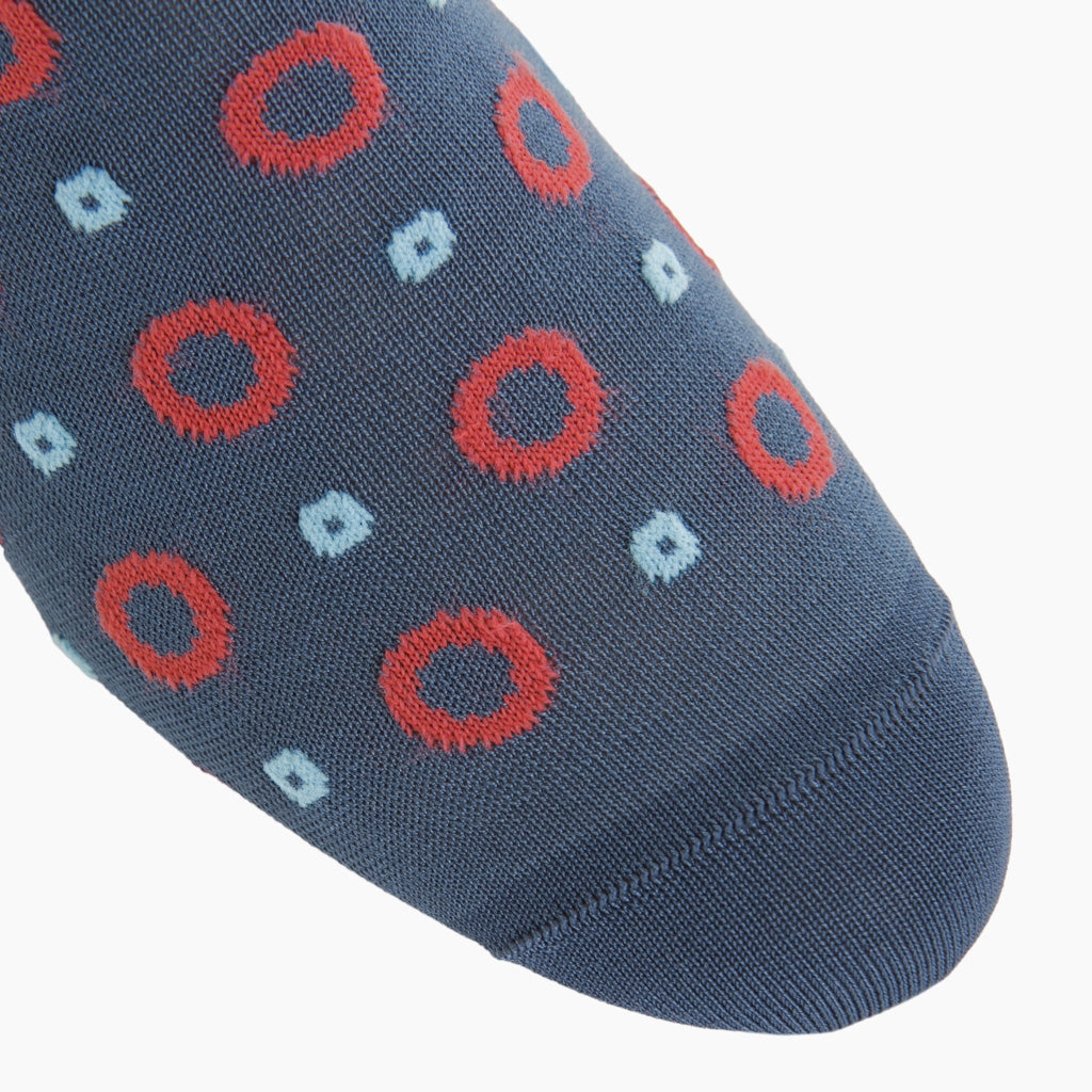 Indigo Blue with Coral and Sky Blue Lifesaver Cotton Sock Linked Toe OTC
