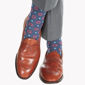 Indigo Blue with Coral and Sky Blue Lifesaver Cotton Sock Linked Toe OTC