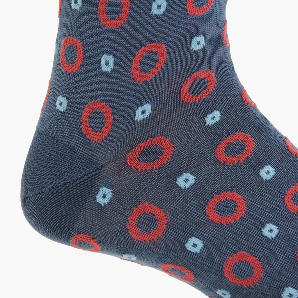 Indigo Blue with Coral and Sky Blue Lifesaver Cotton Sock Linked Toe OTC