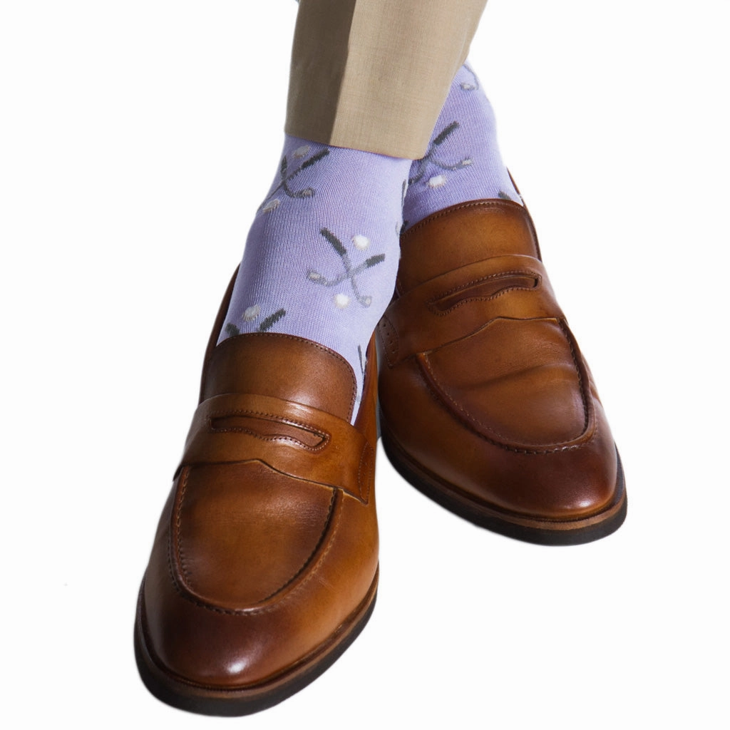 Lavender with Steel Gray and Ash/White Golf Club and Ball Cotton Sock Linked Toe OTC