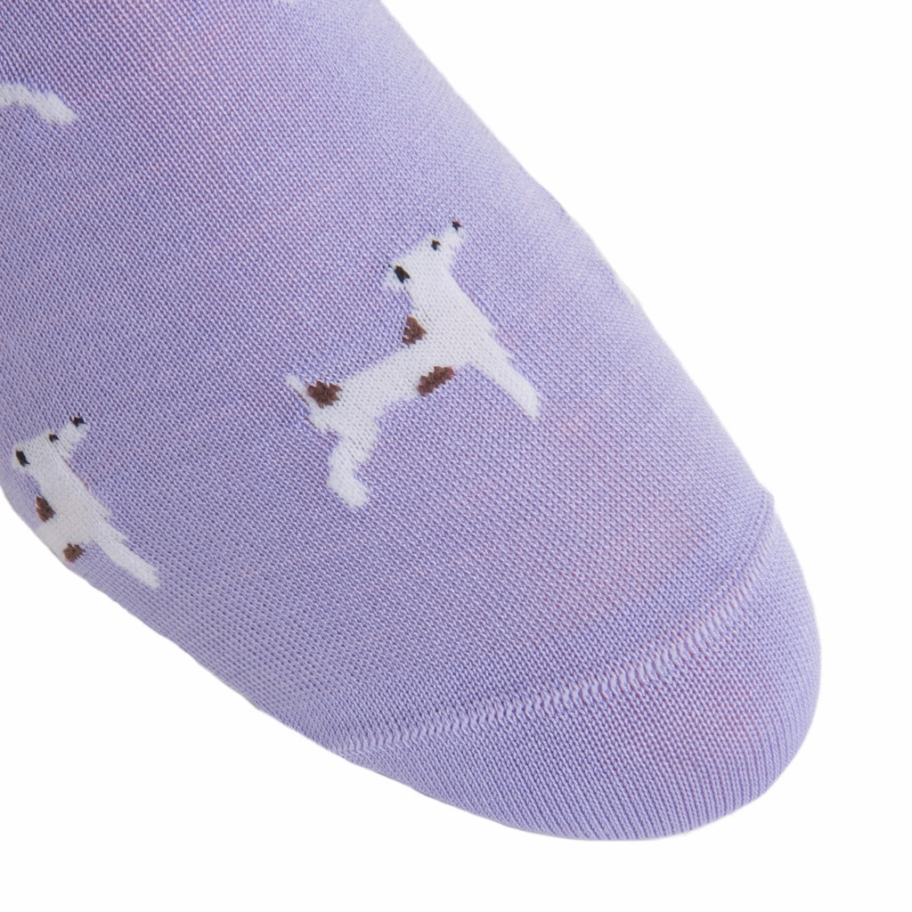Lavender with White and Brown Dog Cotton Sock Linked Toe Mid-calf