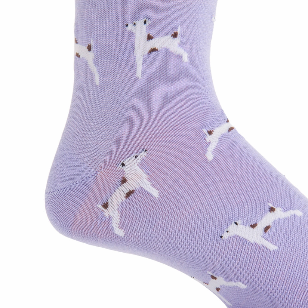 Lavender with White and Brown Dog Cotton Sock Linked Toe Mid-calf