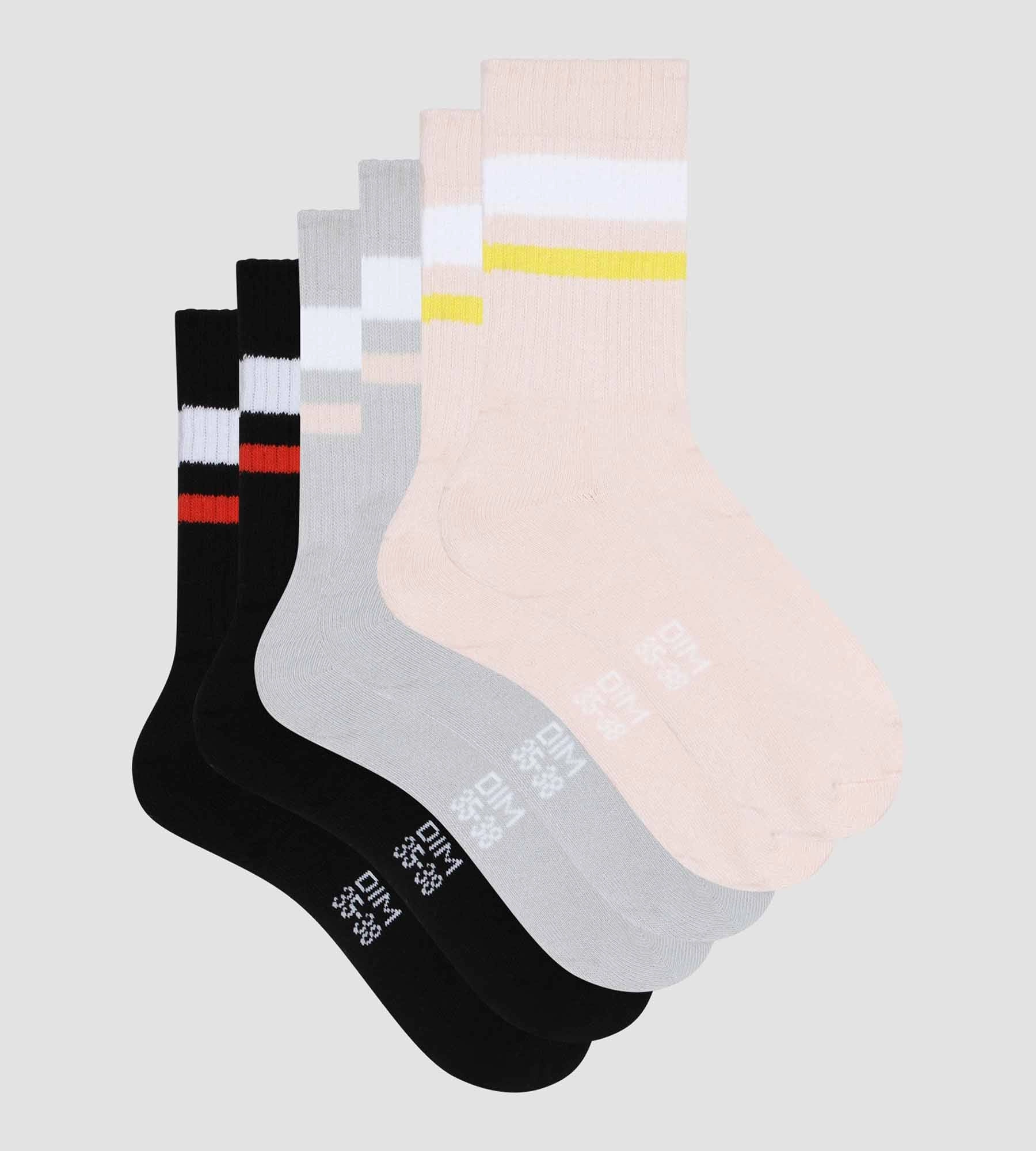 Lot de 3 paires de chaussettes femme en coton Rose Gris EcoDim Sport