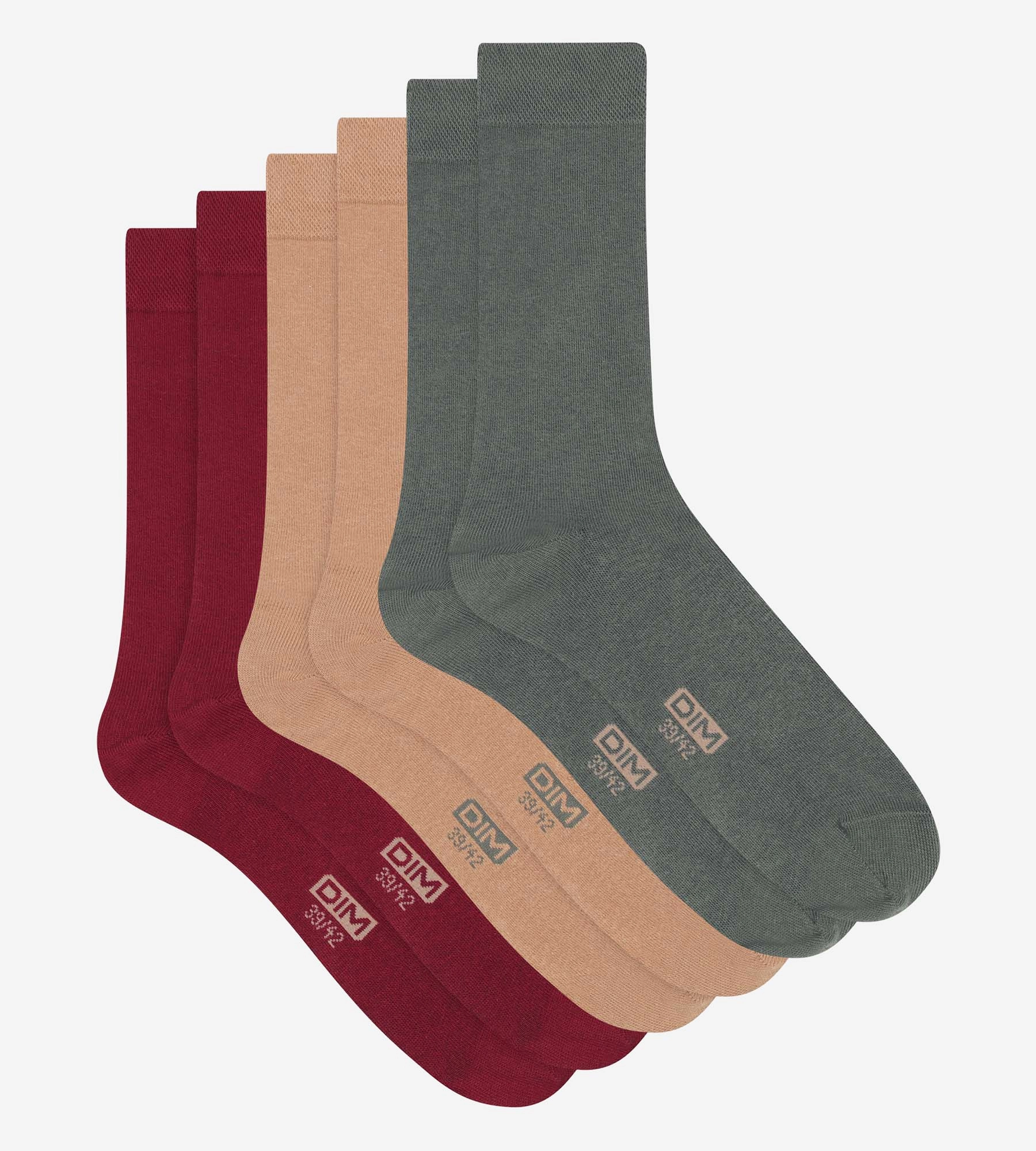 Lot de 3 paires de chaussettes homme en coton Rouge Kaki Dim