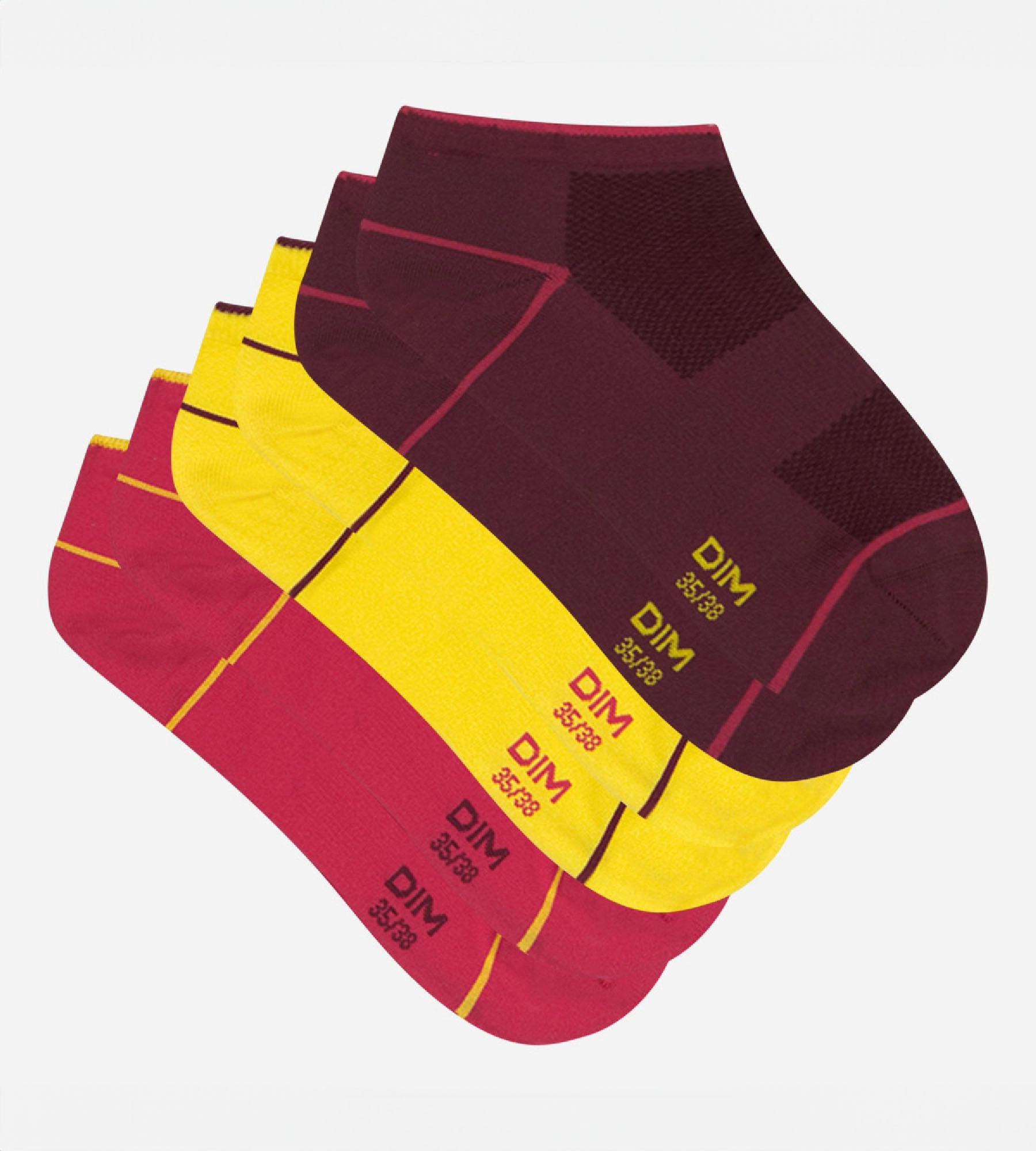 Lot de 3 paires de socquettes courtes impact léger Bordeaux Dim Sport