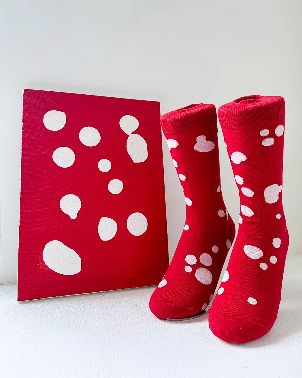 Men's Dalmatian Pattern Socks - Red & White