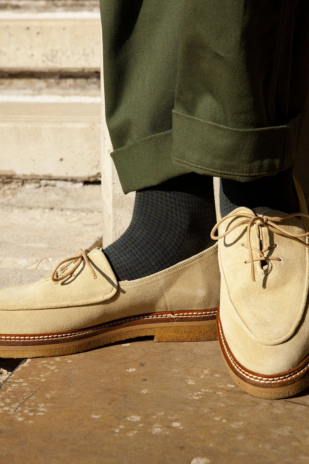 Men's Houndstooth Socks - Green & Navy