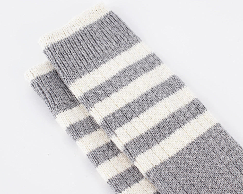 Men's Organic Cotton Striped Ribbed Socks - Melange Gray/Cream