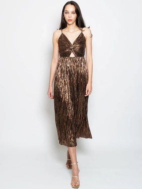 Midi Dress in Black Plissé Fabric
