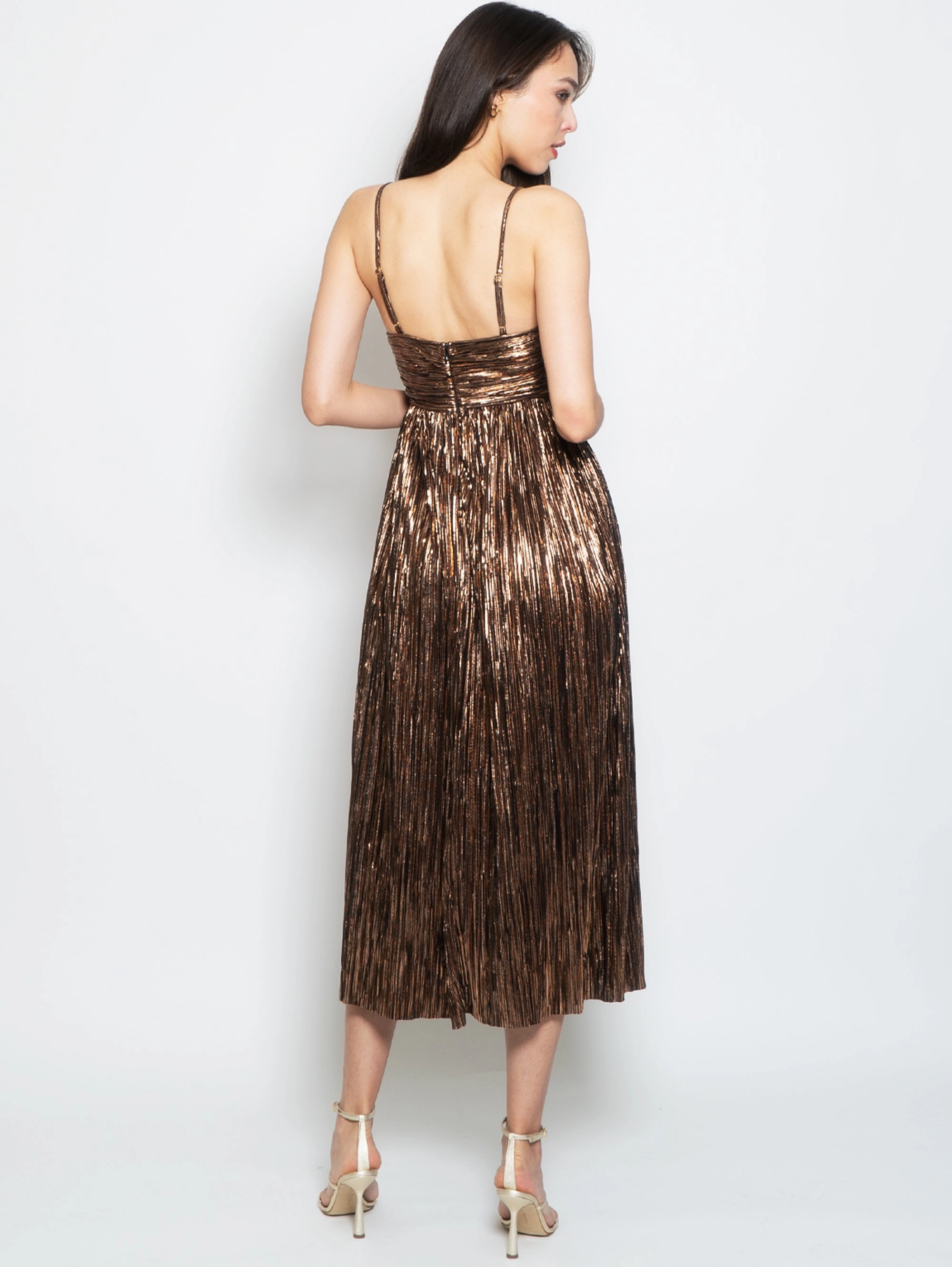 Midi Dress in Black Plissé Fabric