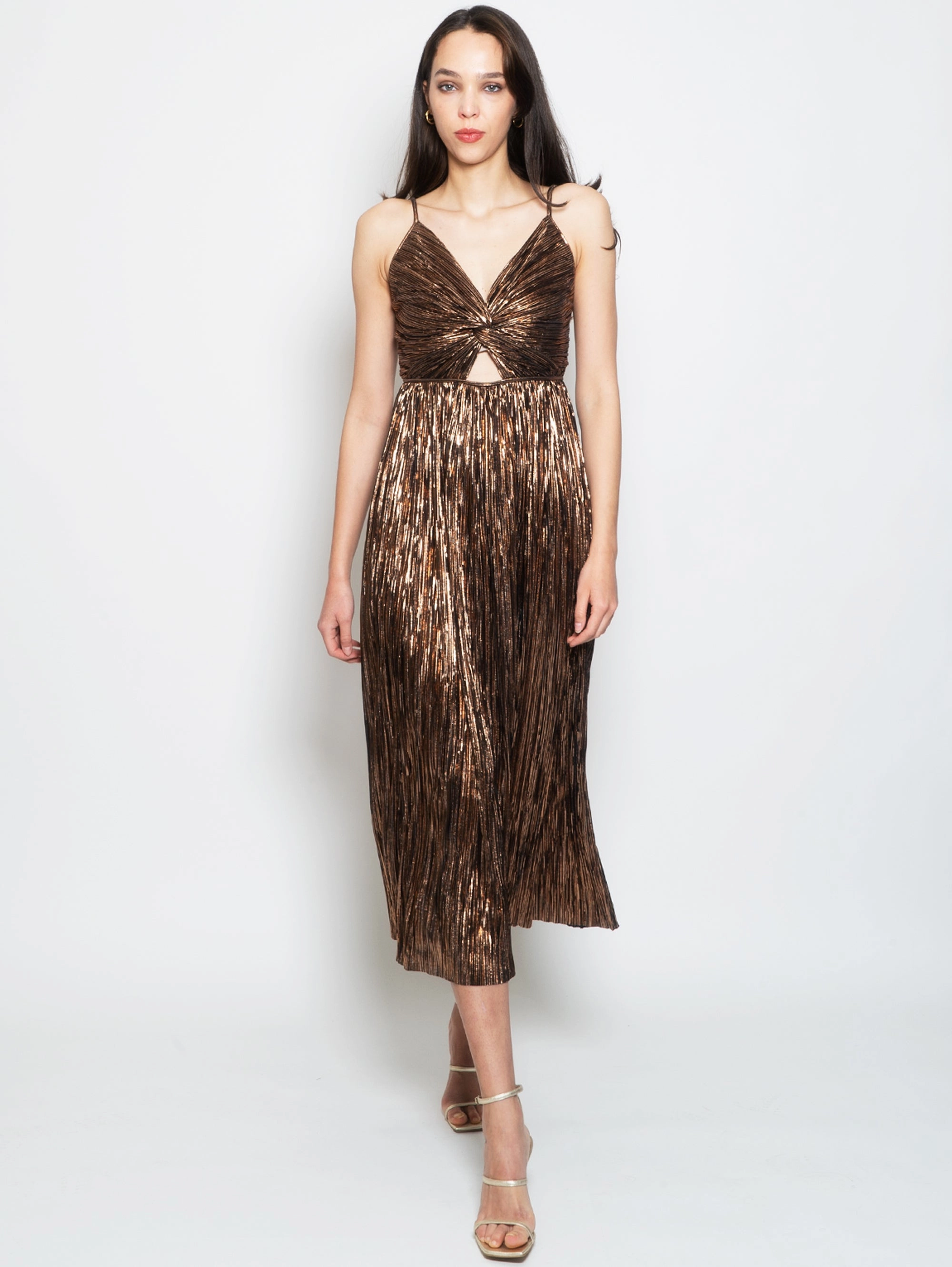 Midi Dress in Black Plissé Fabric