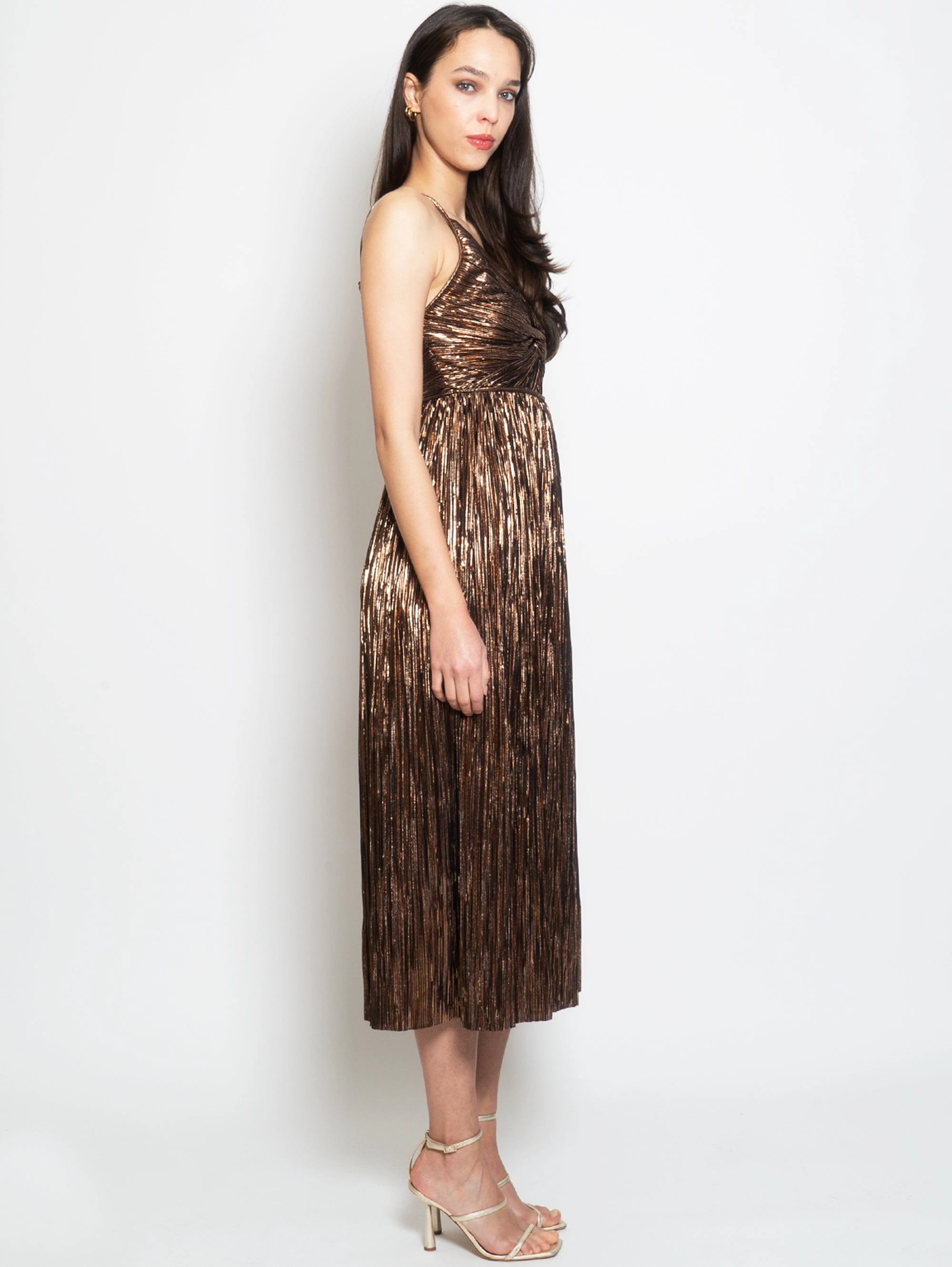 Midi Dress in Black Plissé Fabric