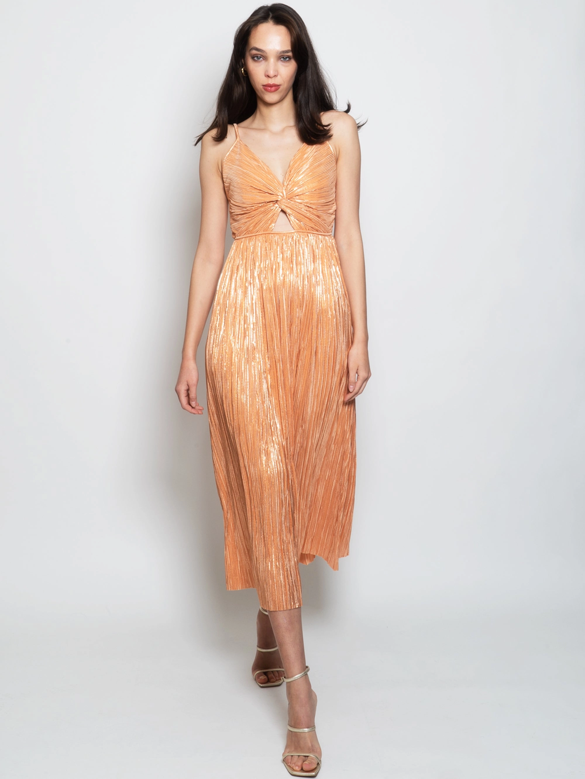 Midi Dress in Peach Plissé Fabric