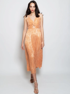 Midi Dress in Peach Plissé Fabric